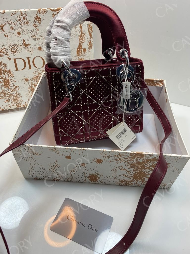Christian Dior Lady Dior Small Studded Velvet Bag