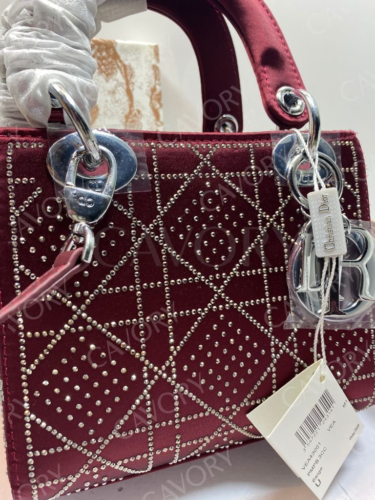 Christian Dior Lady Dior Small Studded Velvet Bag