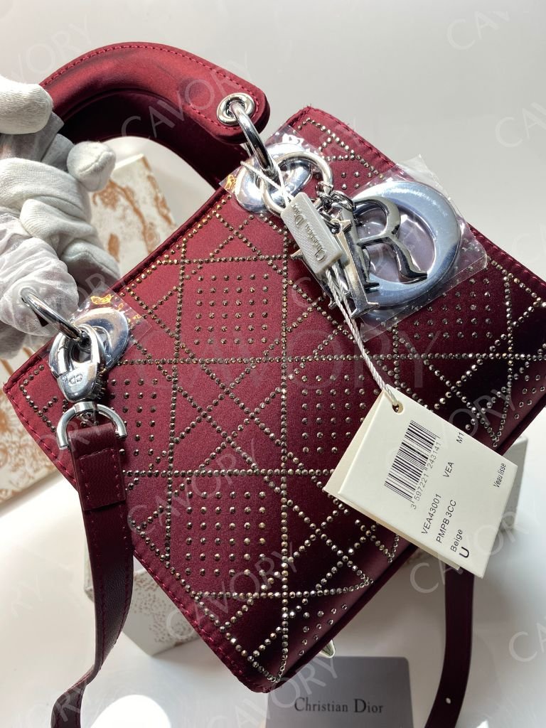 Christian Dior Lady Dior Small Studded Velvet Bag