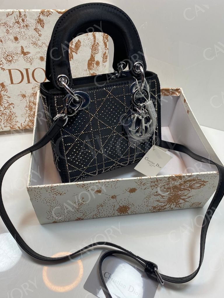 Christian Dior Lady Dior Small Studded Velvet Bag