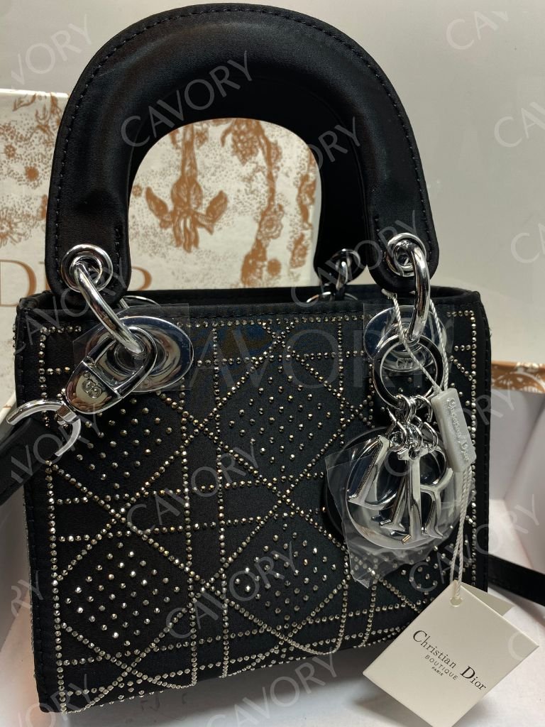 Christian Dior Lady Dior Small Studded Velvet Bag