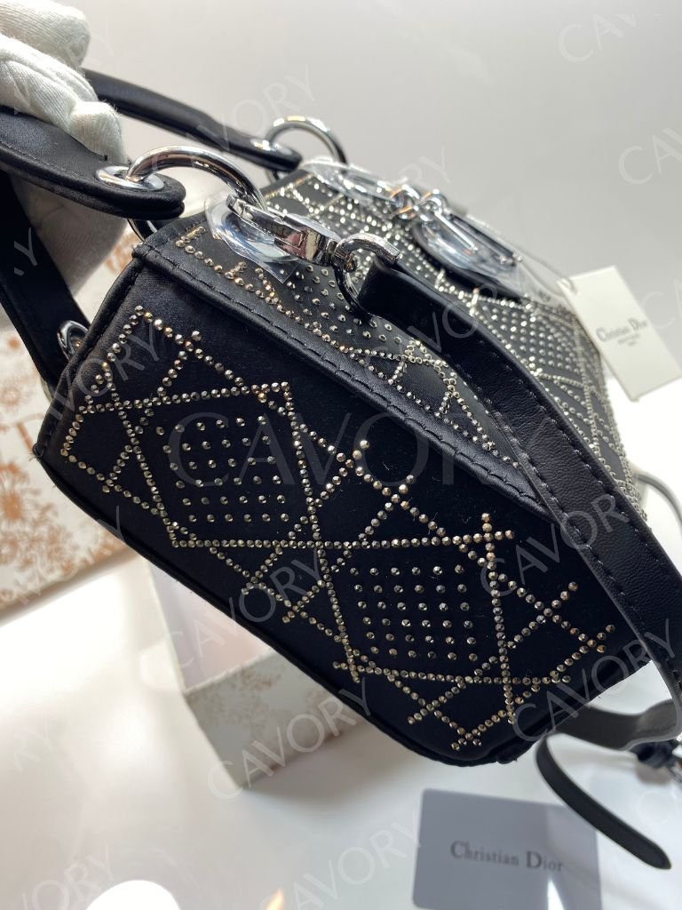 Christian Dior Lady Dior Small Studded Velvet Bag