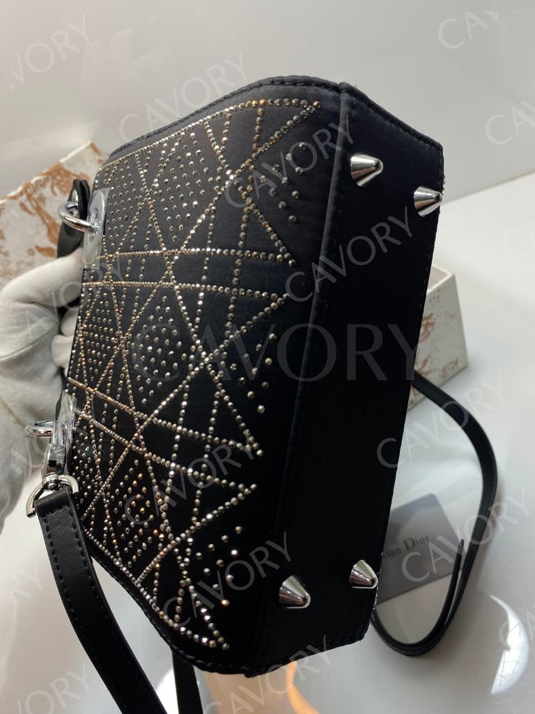 Christian Dior Lady Dior Small Studded Velvet Bag