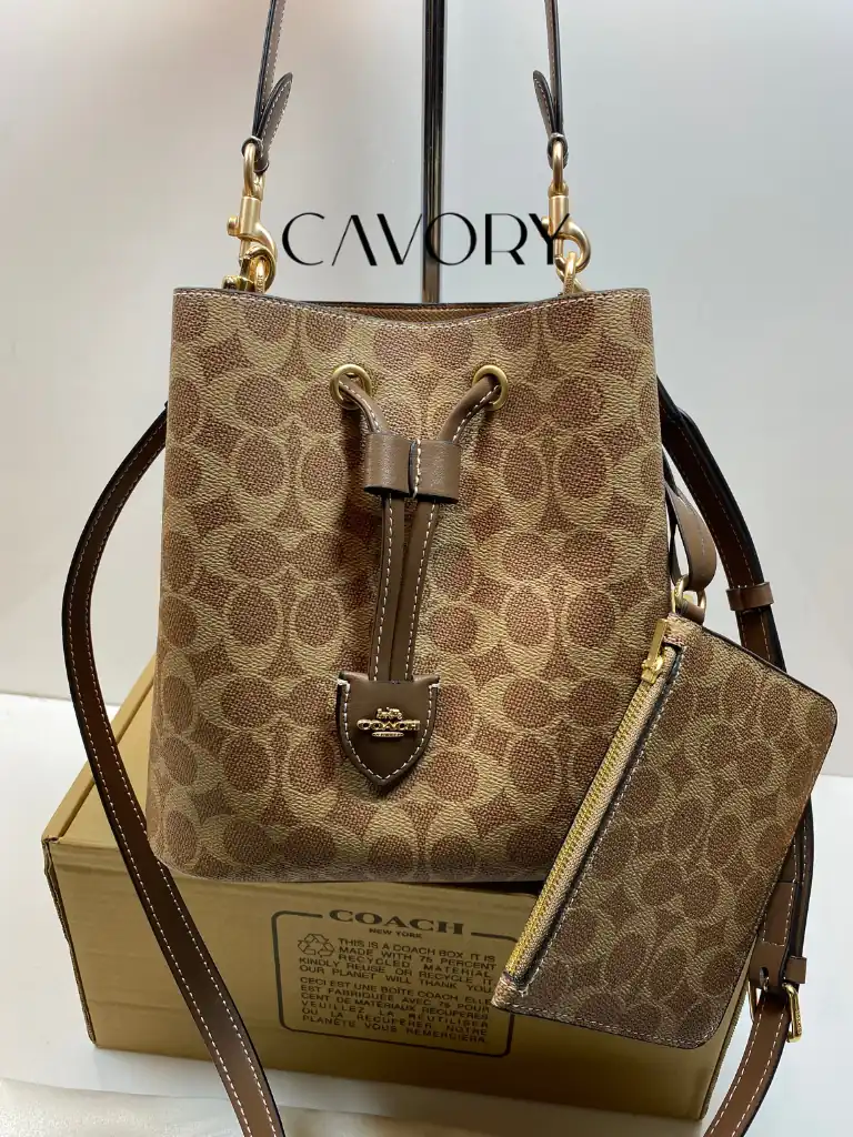 Coach Signature Canvas Drawstring Bucket Bag
