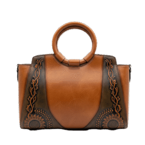 Artisanal Hand-Tooled Leather Sunflower Satchel Bag