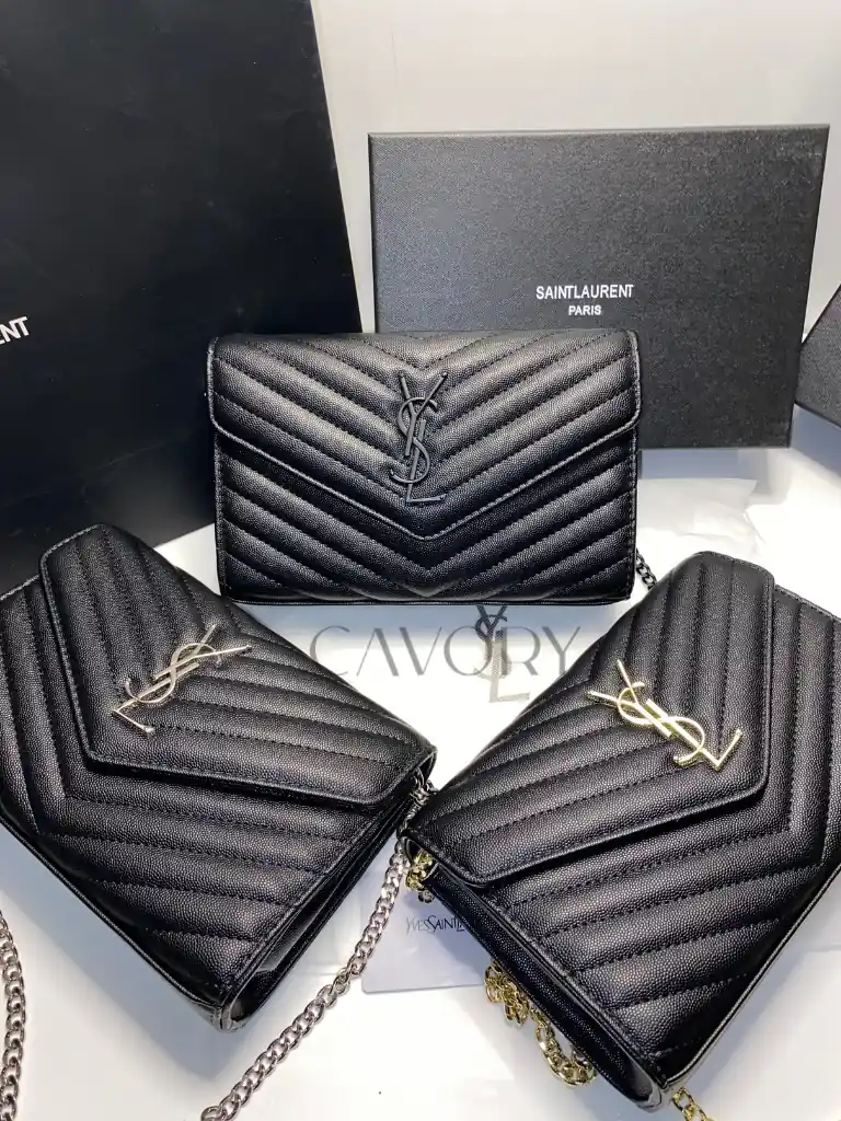 Saint Laurent (YSL) Matelassé Leather Chain Wallet Bag