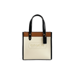 Coach Field Tote 22 – White & Brown Colorblock Leather