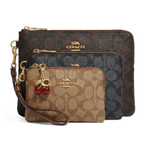 Coach Signature Canvas Corner Zip Wristlet – Trio Collection