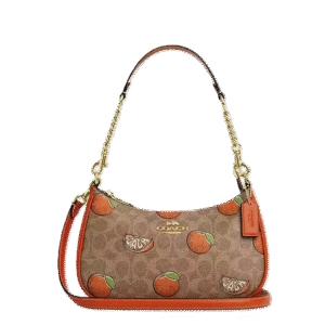 Coach Teri Shoulder Bag in Orange Signature Canvas with Cherry Charms