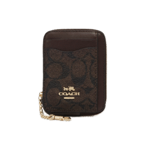 Coach Signature Zip Card Case Wallet On A Chain - Coffee